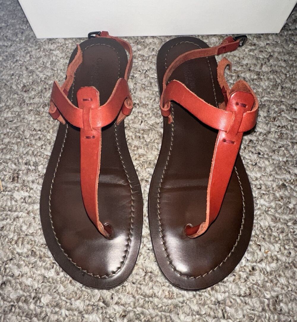 Garnet Hill Women's Leather Ankle Strap Sandals Buckle Brown/Red US 8